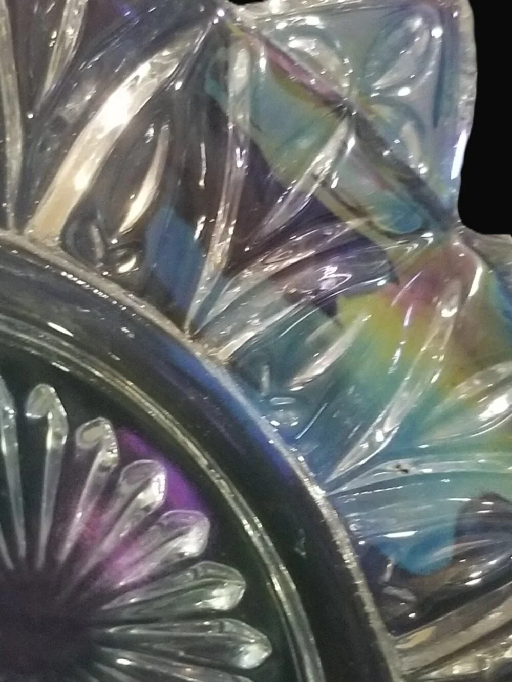 Vintage Federal Glass Petal Iridescent 10” Bowl Atomic Starburst MCM